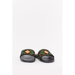 CASABLANCA BLACK EMBROIDERED TERRY SLIDES